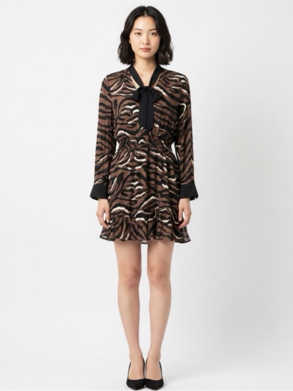 Zara Zebra Tie Neck Dress